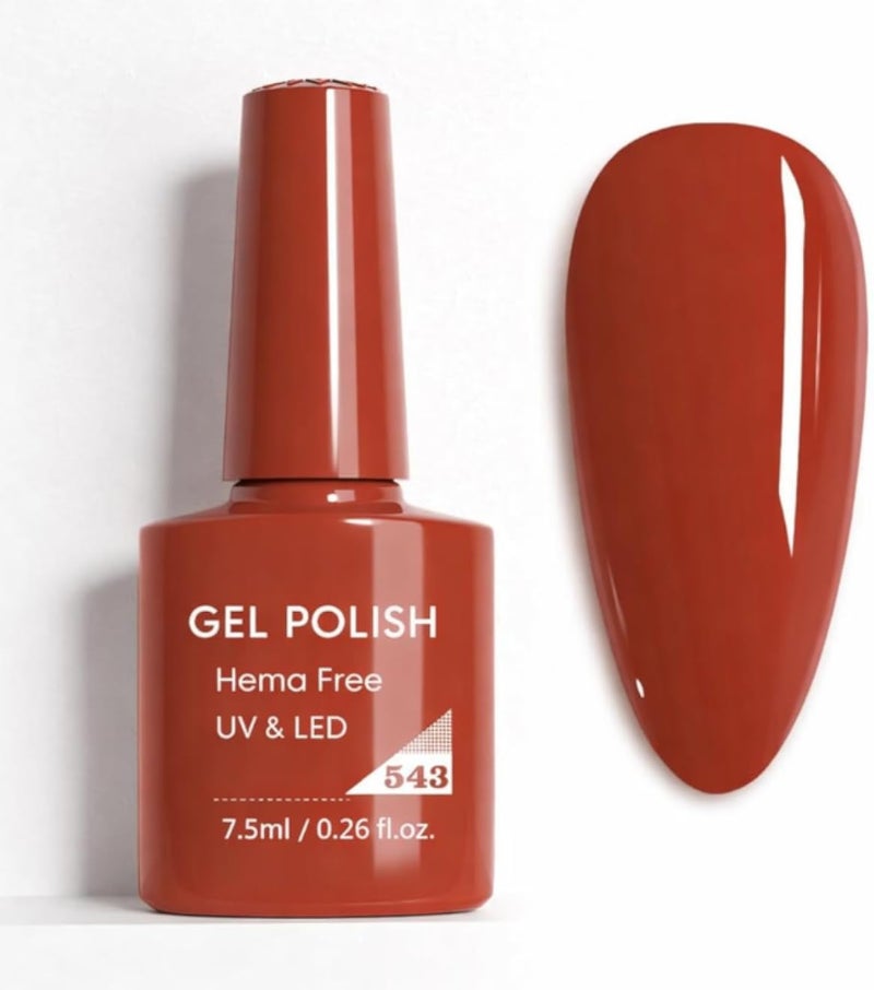 Gel Nail Polish Soak Off UV LED, Scarlet Red Color, Smooth High Coverage Formula, Long Wearing Manicure Gel, Easy Application for Nail Art & Salon Use, 7.5ml (Shade 543)