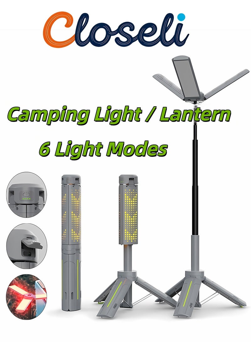 كلوزيلي مصباح قابل للشحن وطوي للتخييم ومصباح كشاف محمول، ضوء عمل، ضوء LED، بسعة 8000 مللي أمبير، 6 أوضاع للإضاءة، ضوء خارجي متعدد الوظائف، قابل للتعتيم، مع حامل ثلاثي قابل للتعديل، مقاوم للماء IP44، مناسب للتخييم والنزهات والشواء والسفر والطوارئ. - Image 1