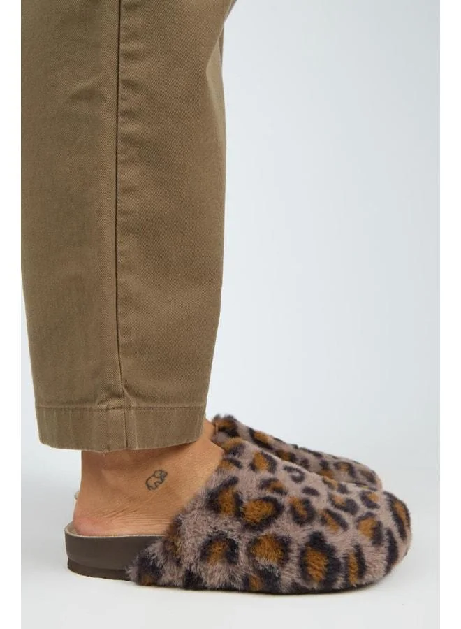 Leda Women's Plush Plain Violet Leopard Slippers.