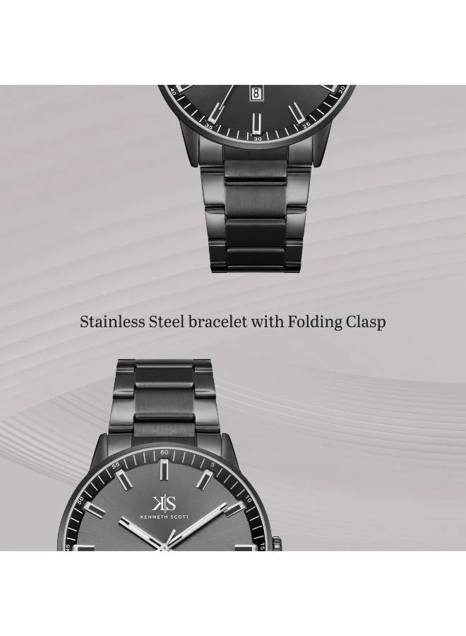 KENNETH SCOTT Men's Stainless Steel Analog Watch K22010-BBBB - 42 mm