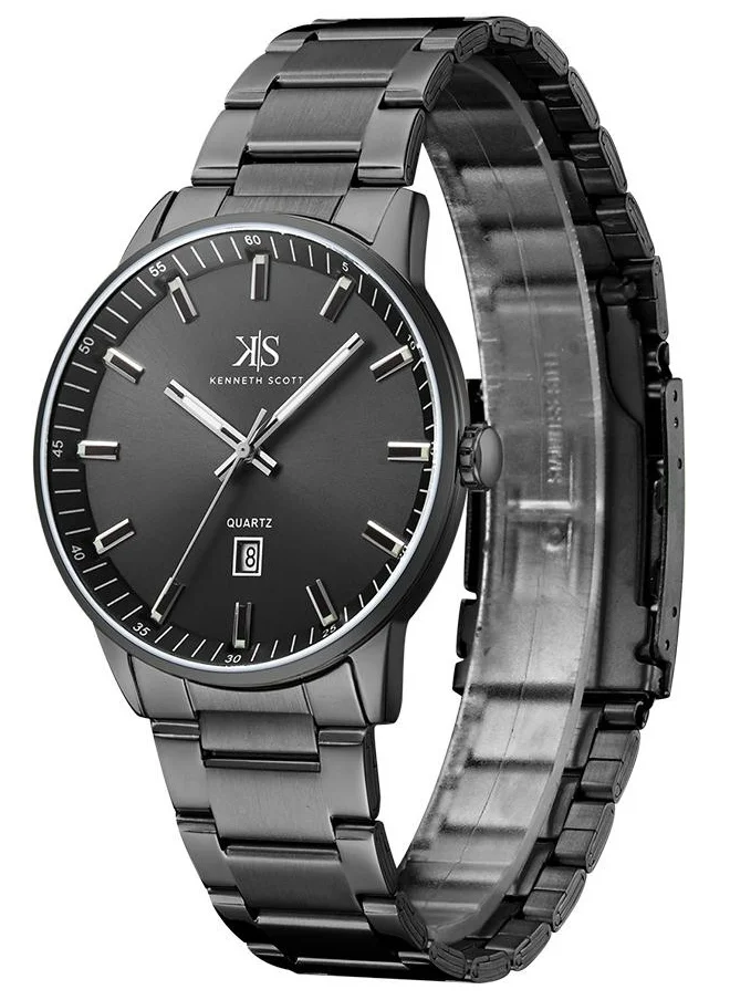 كينيث سكوت Kenneth Scott Men's Quartz Movement Watch, Analog Display and Stainless Steel Strap - K22010-BBBB, Black