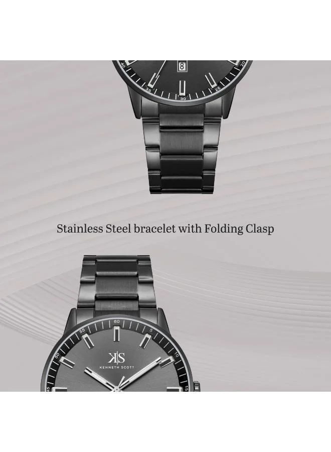 Kenneth Scott Black Men's Stainless Steel Analog Watch K22010-BBBB - 42 mm for Men | Best Price UAE