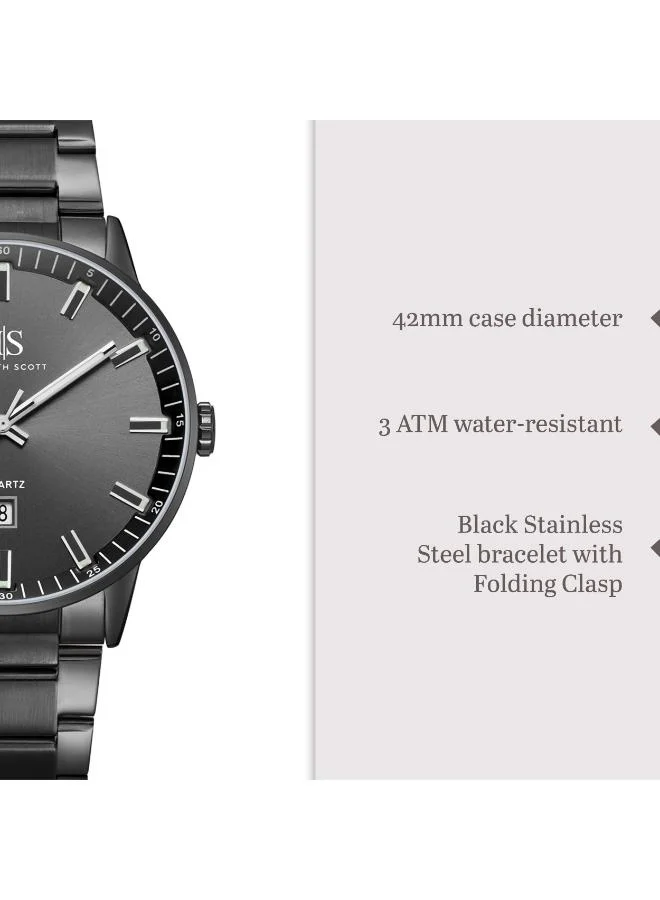 Kenneth Scott Black Men's Stainless Steel Analog Watch K22010-BBBB - 42 mm for Men | Best Price UAE