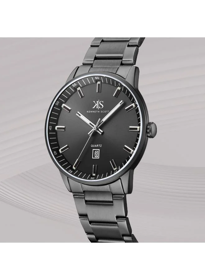 Kenneth Scott Black Men's Stainless Steel Analog Watch K22010-BBBB - 42 mm for Men | Best Price UAE