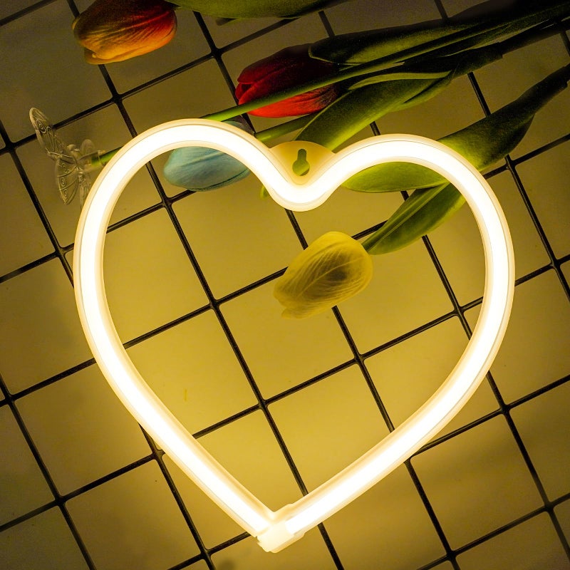 EXF 1-Pack Heart Neon Sign, Neon Heart Lights Battery Operated or USB Powered, LED Valentines Decoration Light for Valentines Day Wedding Proposal Anniversary Mothers Day Girl's Room Decor (Warm White) - Image 2