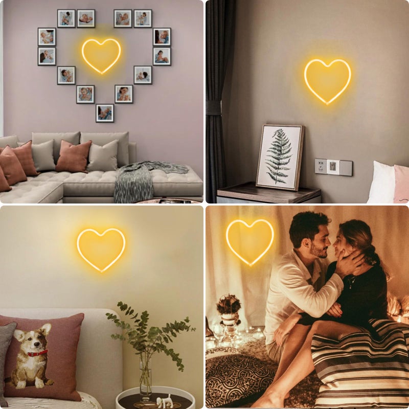 EXF 1-Pack Heart Neon Sign, Neon Heart Lights Battery Operated or USB Powered, LED Valentines Decoration Light for Valentines Day Wedding Proposal Anniversary Mothers Day Girl's Room Decor (Warm White) - Image 3