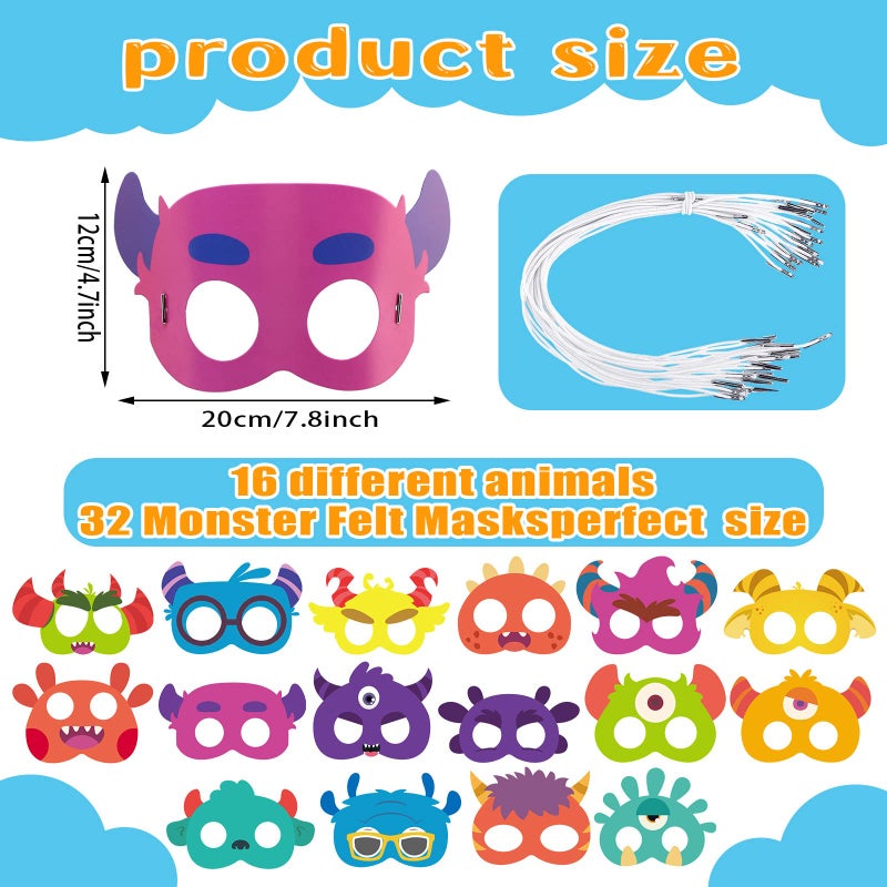 Marsui 32 Pcs Unicorn Monster Safari Animal Face Masks for Kids Cartoon Masks for Animal Birthday Party Decorations(Monster) - Image 4
