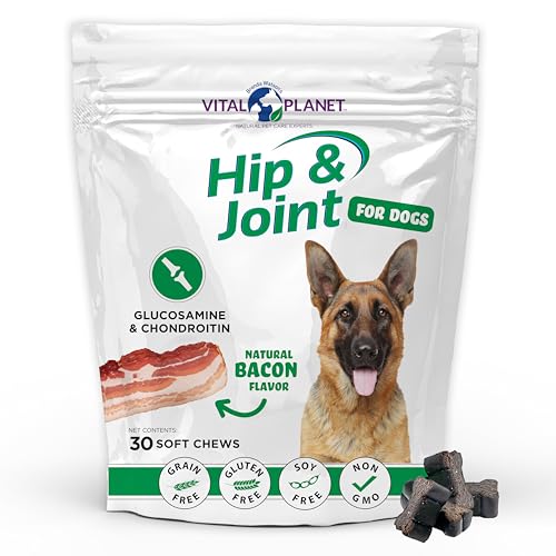 Vital Planet Hip and Joint Soft Chews for Dogs with Glucosamine MSM and Collagen from GreenLipped Mussel 30 Bacon Flavored Soft Chews - Image 1
