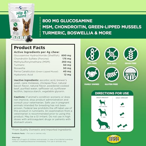 Vital Planet Hip and Joint Soft Chews for Dogs with Glucosamine MSM and Collagen from GreenLipped Mussel 30 Bacon Flavored Soft Chews - Image 3
