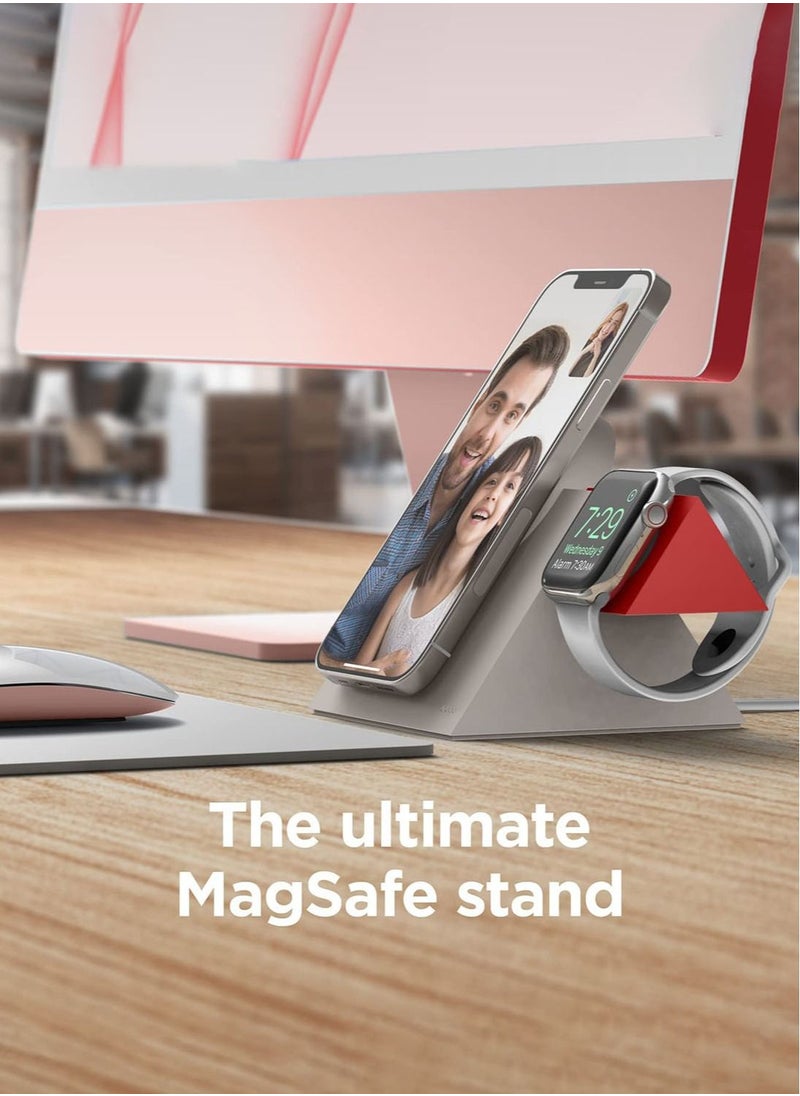 Elago - Charging Station for iPhone 14 Series, 13 Series, 12 Series Compatible with MagSafe and Apple Watch Series - Stone/ Red - Image 1