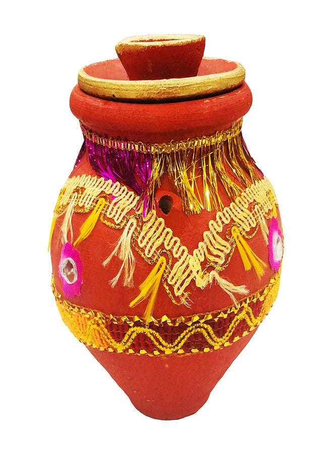 SHOPMEFAST مصنوع يدويًا من طين تيراكوتا الترابي كاروا مع ضياء، ميتي كارفا لكارواشوث بوجا، كلاي كالاش (كاروا مع دكان وديا) - Image 1