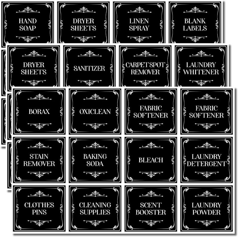 RABOWA Pack 36 Pcs Aesthetic Laundry Labels for Jars Spray Bottles Bathroom Set House Organization Must Haves Minimalist Removable Decals Waterproof Reusable Vinyl Stickers Preprinted - Image 1