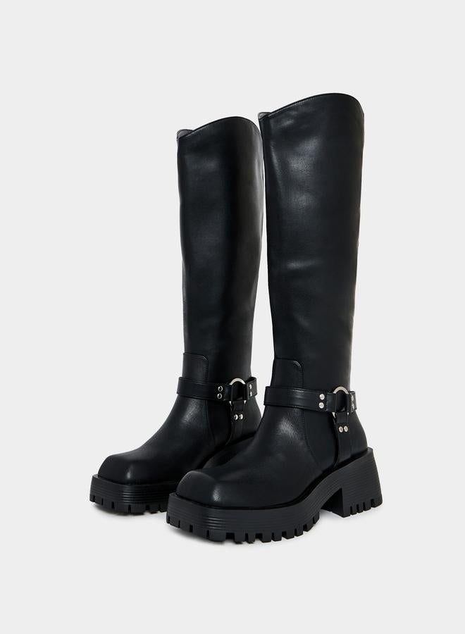 RAID Buckle Harness Detail Knee High Boots by Styli  - Image 2