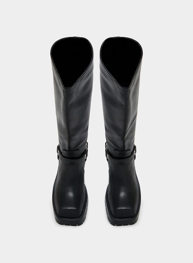 RAID Buckle Harness Detail Knee High Boots by Styli  - Image 5
