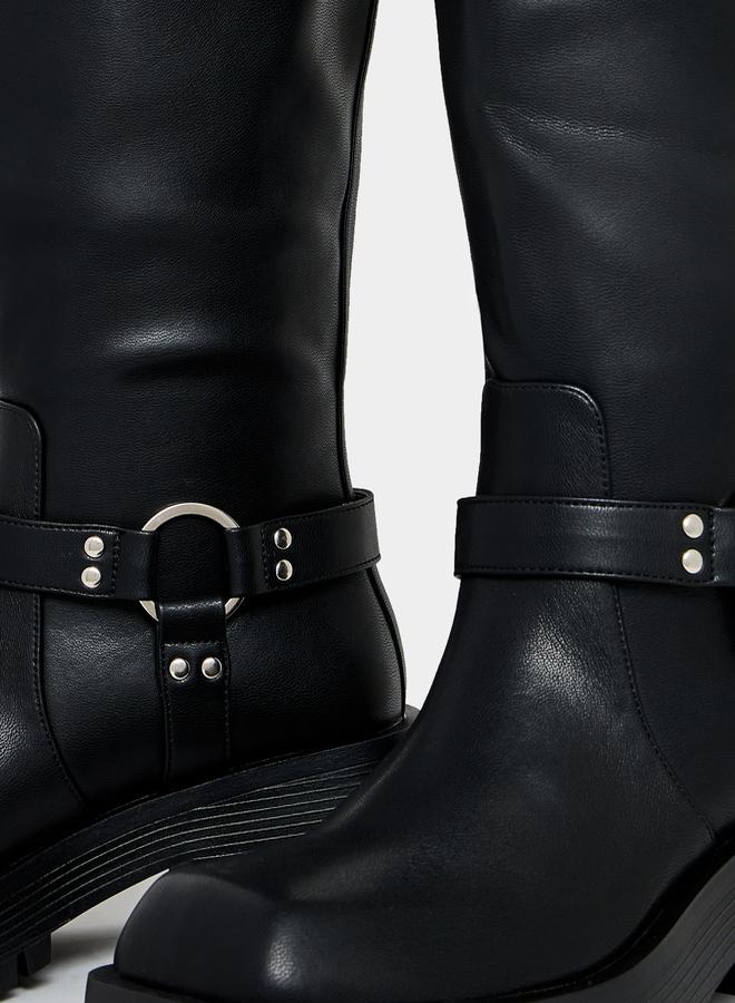RAID Buckle Harness Detail Knee High Boots by Styli  - Image 3