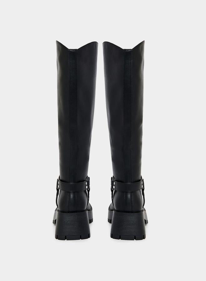 RAID Buckle Harness Detail Knee High Boots by Styli  - Image 4