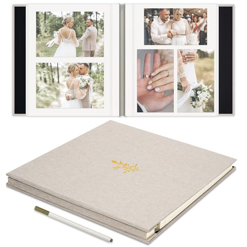 Remowith Self Adhesive Photo Album Beige Scrapbook Album with DIY 40 Blank Pages Wedding Photo Album with A Metallic Pen for 4x6 5x7 2x3 Pictures 106x11