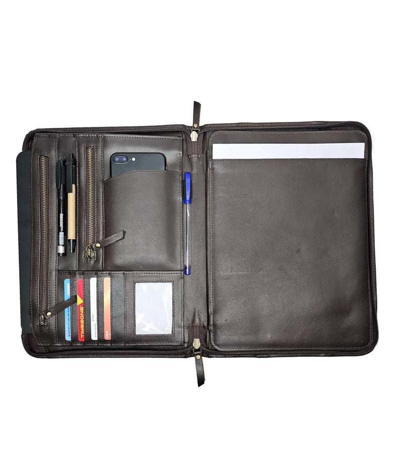 jaald Handmade Genuine Leather Business Portfolio by Jaald | Professional Organizer Men & Women | Durable Leather Padfolio with Sleeves for documents & Notepad Compatible with Ipad pro 12.9" - Image 2