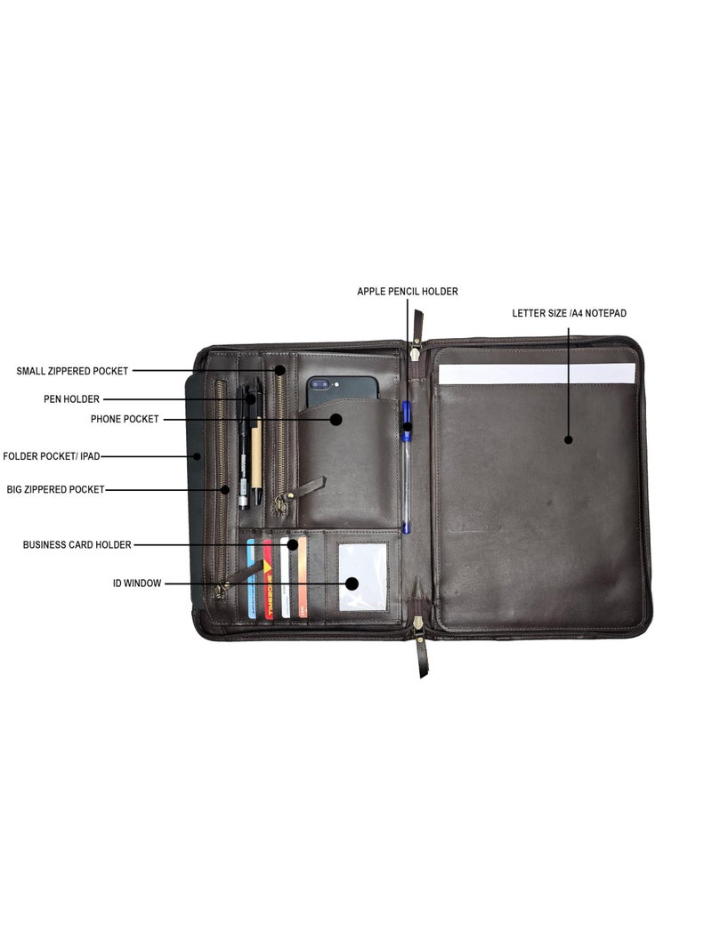 jaald Handmade Genuine Leather Business Portfolio by Jaald | Professional Organizer Men & Women | Durable Leather Padfolio with Sleeves for documents & Notepad Compatible with Ipad pro 12.9" - Image 5