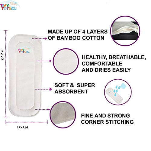 Salma's Tinytots Premium, Soft, Washable, Reusable, Organic Baby Cloth Bamboo Cotton Inserts for Reusable Pocket Cloth Diapers/Washable Cover Diapers and Nappies - 4 Layered - Set of 3 - Image 4
