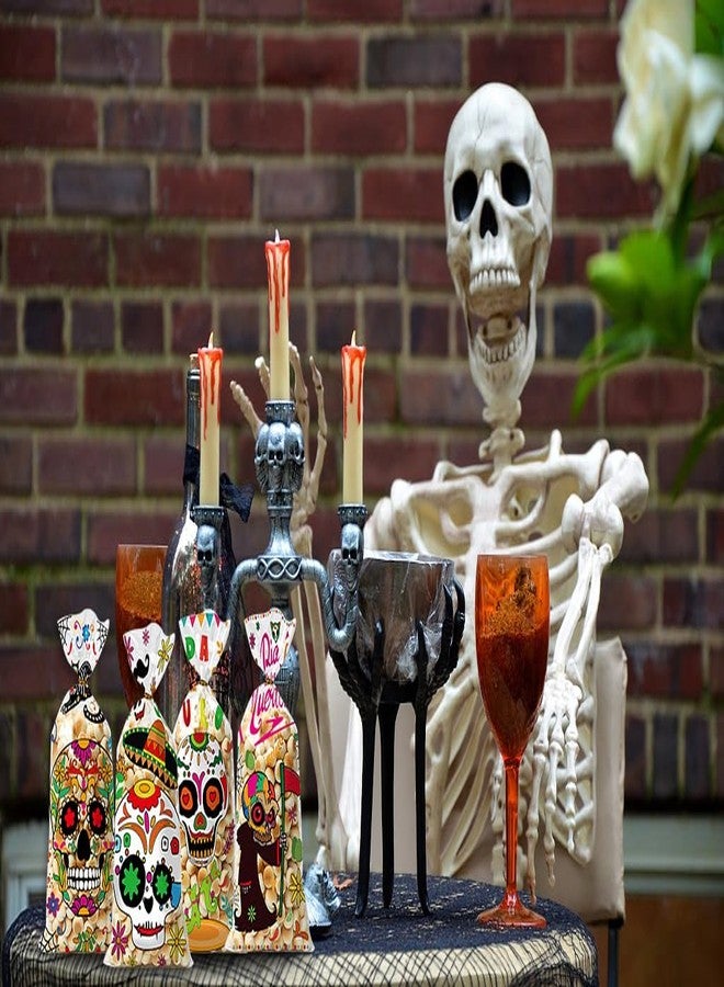 Hying 100PCS Day of the Dead Cellophane Bags for Candy Cookie, Dia de Los Muertos Sugar Skull Candy Bags with Twist-Ties Calavera Skull Treat Goody Bags for Mexican Halloween Party Favors Supplies - Image 3