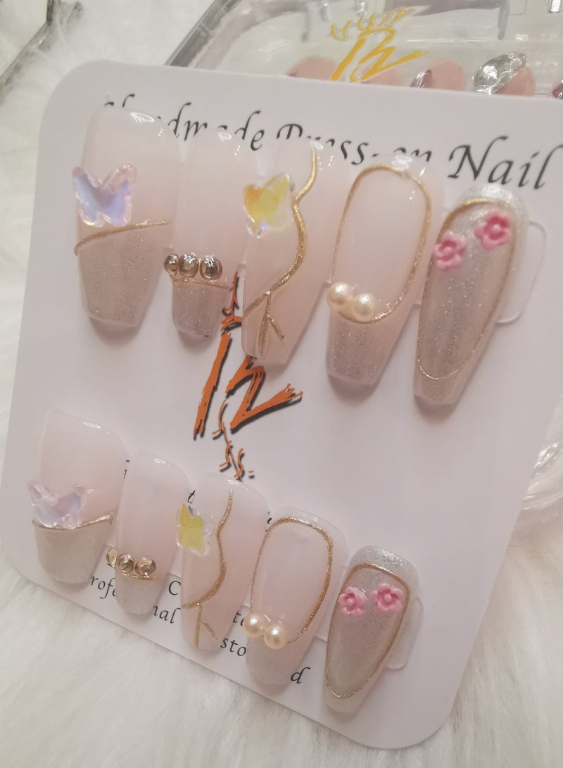 Binzo Beauty Handmade Press On Nails, 10pcs, Nails Art , Acrylic Nails, False Nails, Luxury Collection, Luxury Nails Arts, New Accessories， Wedding Nails，Party Nails. - Image 3