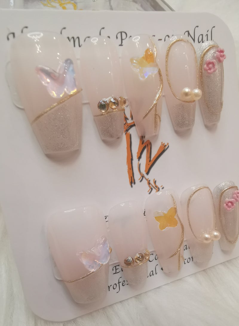 Binzo Beauty Handmade Press On Nails, 10pcs, Nails Art , Acrylic Nails, False Nails, Luxury Collection, Luxury Nails Arts, New Accessories， Wedding Nails，Party Nails. - Image 1
