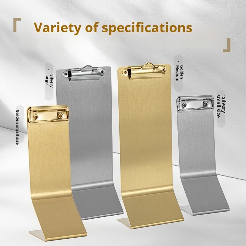 Golden Small Stainless Steel Menu Holder for Restaurant Cafe Desktop Use - Image 3