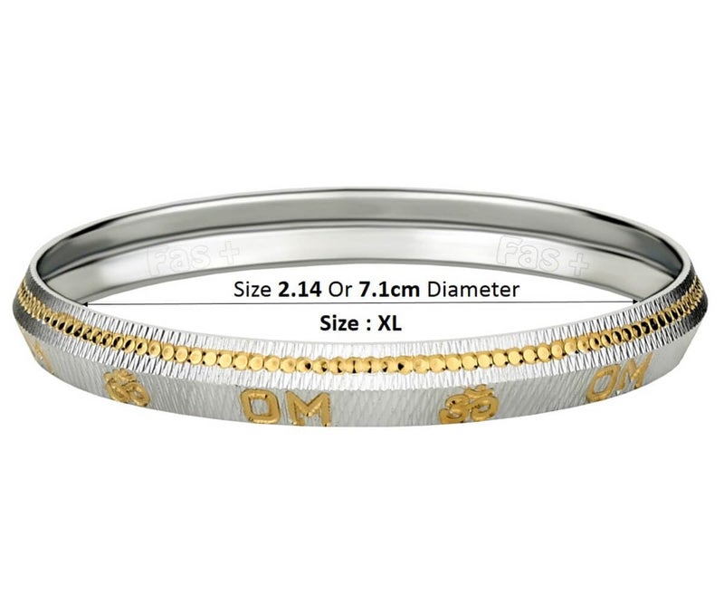 fas + IK01 سوار كادا للرجال والأولاد مصنوع من النحاس بتصميم أوم للطاقة الإيجابية، عالي المتانة، مطلي بالفضة والذهب الفاخر - Image 2