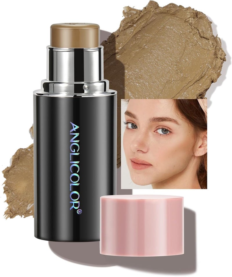 Angicolour Cream Bronzer Long Lasting Smooth Contour Stick Matte Blendable Floral Fragrance Hydrating Define 3D Contouring Better for Fair Skin 01Grayish Brown
