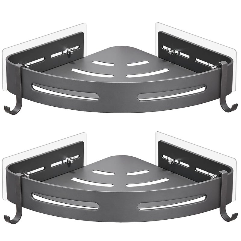 GERUIKE Shower Shelf Corner No Drilling Adhesive Bathroom Shelves Aluminium Shower Caddy Basket Wall Mounted Shower Storage for Kitchen  Bathroom Organiser Matt Grey 2 Pack