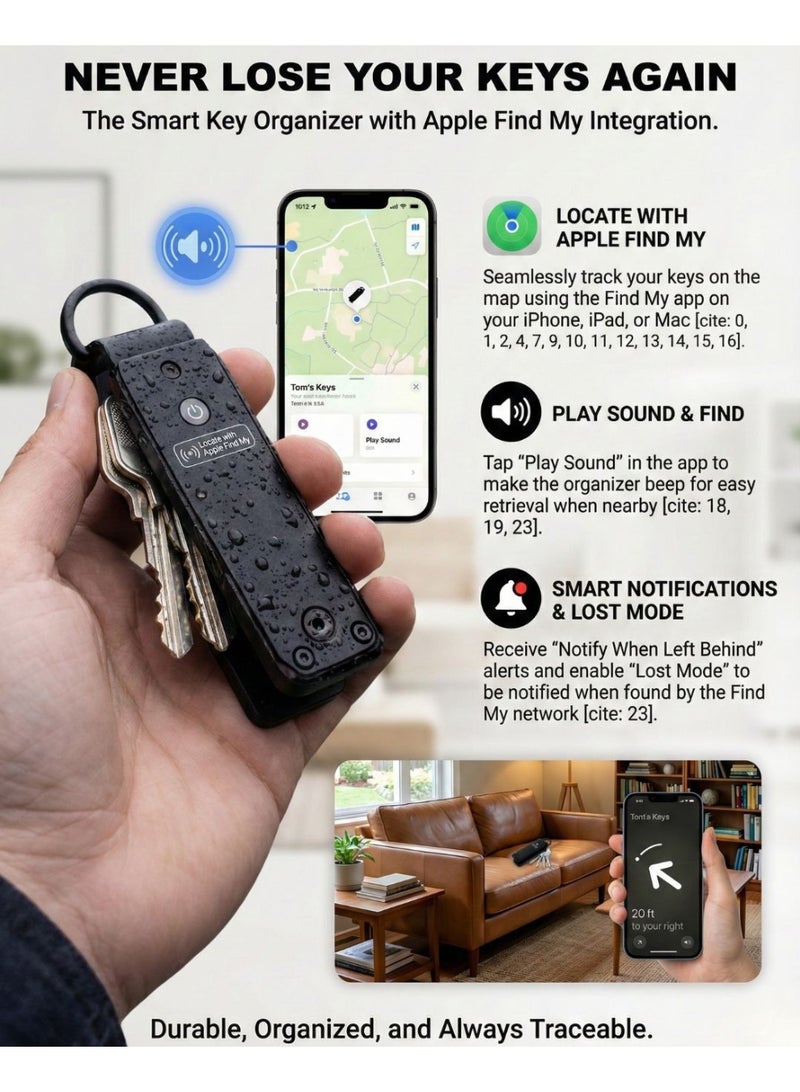 منظم مفاتيح ذكي مع تتبع الموقع، سلسلة مفاتيح متعددة الاستخدامات لمنع فقدان مفاتيح السيارة، تتبع الأصول عبر Apple Find My، منظم مفاتيح مدمج بتصميم فاخر يستوعب حتى 6 مفاتيح - Image 5
