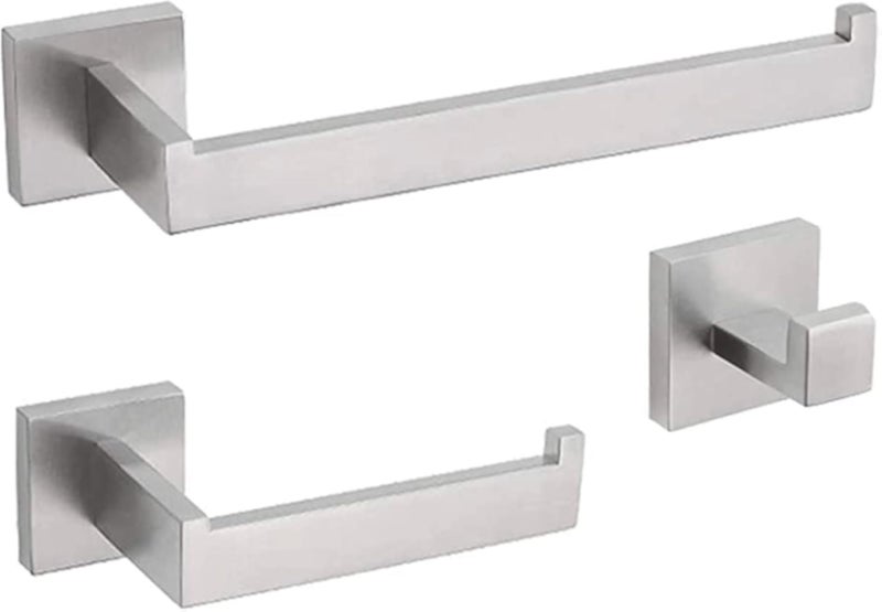 NEWRAIN Bathroom Accessory Set, Towel Holder for Bathrooms, Stainless Steel Hand Towel Holder Toilet Paper Holder Coat hooks,3-Piece Bathroom Accessories Set Brushed Nickel