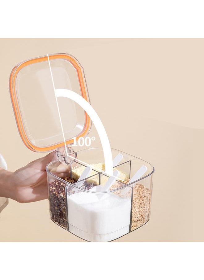 Thoraya Seasoning Box 4 Compartment Transparent Spice Pot with Lid for Kitchen Salt Pepper Sugar Orange  - Image 2