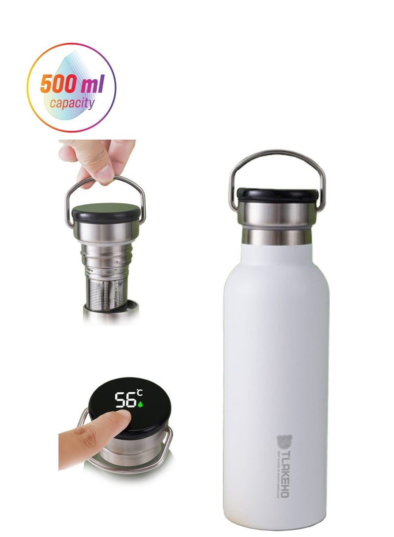 TYCOM Thermal isulated Water Bottle 500 ML Stainless Steel Double Wall Vacuum insulated Water Bottles for Hot Cold Water Gym Bottle Flask Bottle With LED White.  - Image 1