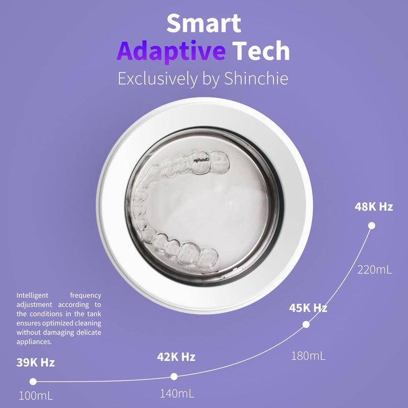 Shinchie Ultrasonic Retainer Cleaner â€“ Auto-Adjust 39-48kHz Sonic Retainer Cleaner Machine for Aligner, NightGuard, Mouth Guard, Denture & More | Easy & Quiet - Image 3