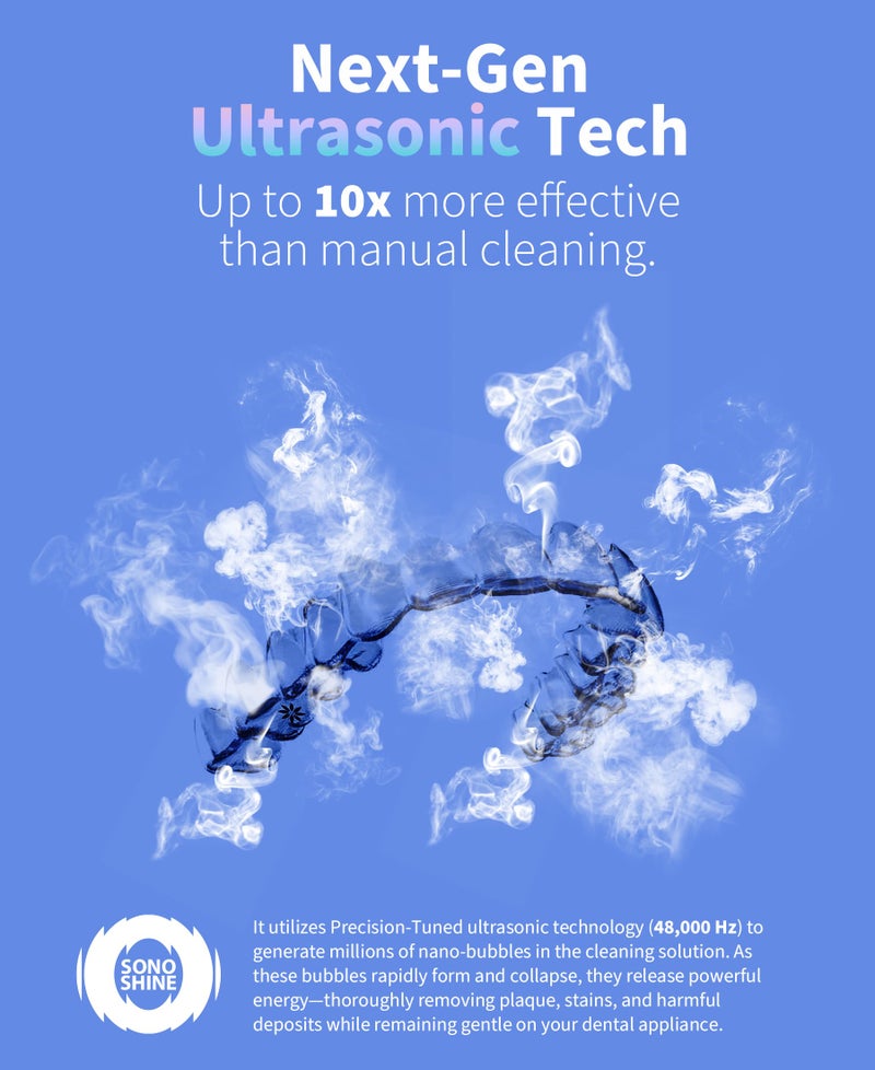 Shinchie Ultrasonic Retainer Cleaner â€“ Auto-Adjust 39-48kHz Sonic Retainer Cleaner Machine for Aligner, NightGuard, Mouth Guard, Denture & More | Easy & Quiet - Image 2