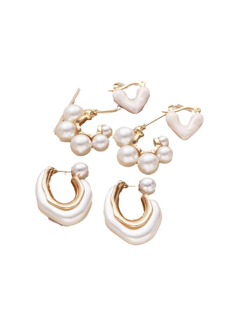 Huitich Elegant Alloy & Resin Earrings Set 3 Pairs with Pearl Embellishments  - Image 1