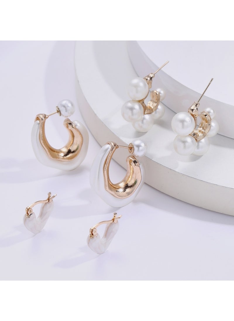 Huitich Elegant Alloy & Resin Earrings Set 3 Pairs with Pearl Embellishments  - Image 2