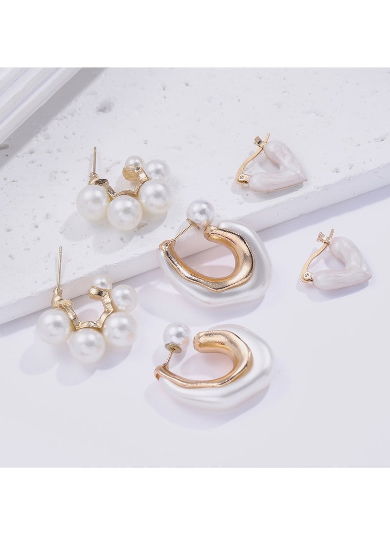 Huitich Elegant Alloy & Resin Earrings Set 3 Pairs with Pearl Embellishments  - Image 3