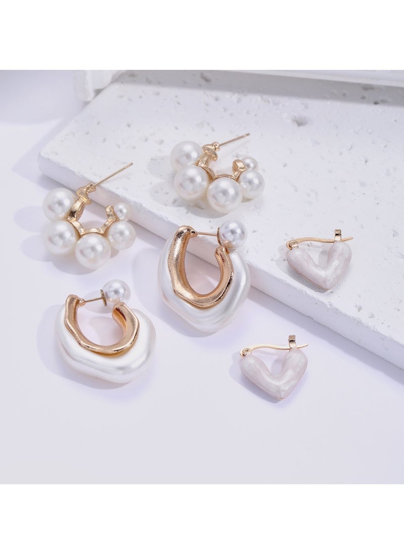 Huitich Elegant Alloy & Resin Earrings Set 3 Pairs with Pearl Embellishments  - Image 4