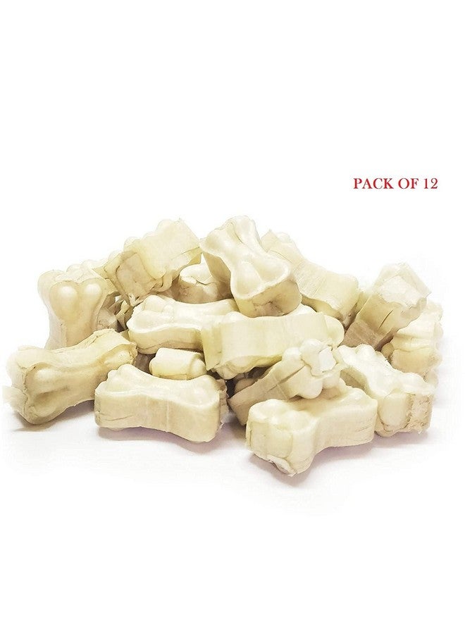 عظام من الجلد الخام للكلاب، عظام مضغوطة مقاس 2 بوصة للكلاب، عظام كالسيوم للكلاب، عظام مضغ للجراء، مكافأة كالسيوم للكلاب، مكافأة للجراء (عبوة من 12 قطعة) - Image 3