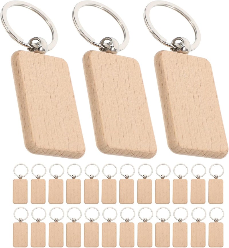 Temp & permanent project compatible 20pcs Rectangular Wood Engraving Blanks Keychain Tags, Unfinished Wooden Key Rings for DIY Crafts, 31x53mm Beige Wood Blanks Suitable for Personalized and Crafting Fast & slow shipment compatible - Image 1