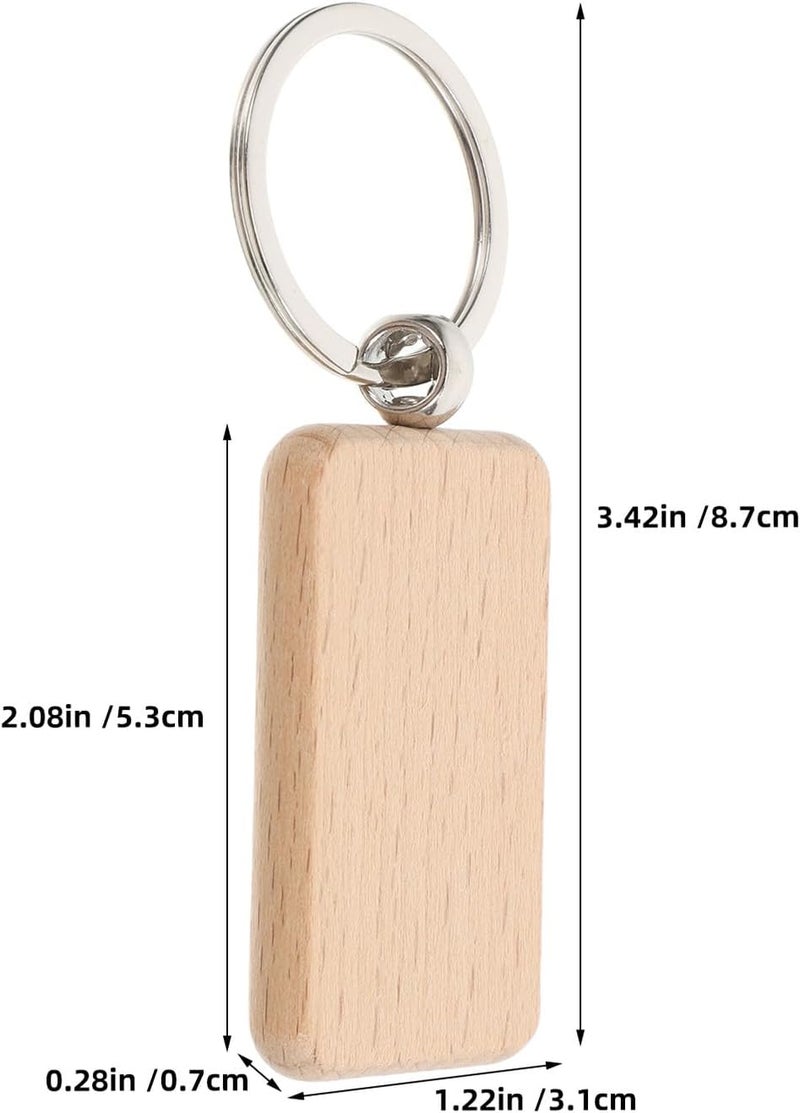 Temp & permanent project compatible 20pcs Rectangular Wood Engraving Blanks Keychain Tags, Unfinished Wooden Key Rings for DIY Crafts, 31x53mm Beige Wood Blanks Suitable for Personalized and Crafting Fast & slow shipment compatible - Image 2
