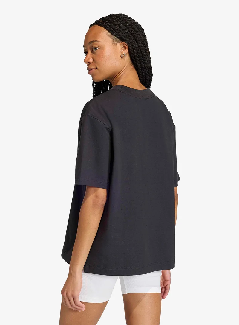 Adidas Originals BLACK Essentials Linear  Oversized T-Shirt for Women | Best Price UAE