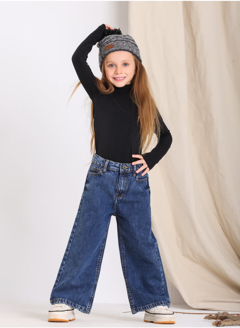 JBS DENIM - Wide Leg Jeans Trousers For Girls Dark Blue Color - Image 1