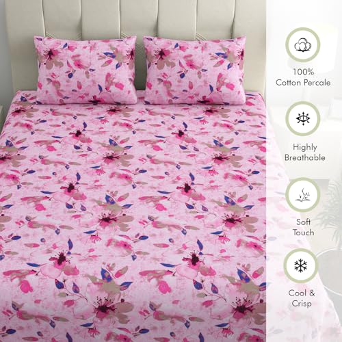 LINENWALAS 100% Pure Cotton Bedsheets for King Size Bed - 200 TC Crisp & Soft Printed Flat Bed Sheet with Pillowcases (108"x108" King, Heritage Flora) - Image 5