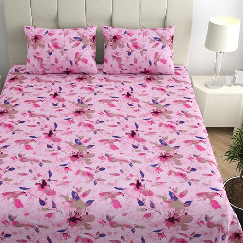 LINENWALAS 100% Pure Cotton Bedsheets for King Size Bed - 200 TC Crisp & Soft Printed Flat Bed Sheet with Pillowcases (108"x108" King, Heritage Flora) - Image 2