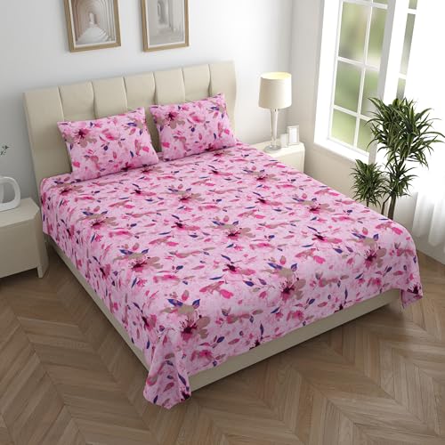LINENWALAS 100% Pure Cotton Bedsheets for King Size Bed - 200 TC Crisp & Soft Printed Flat Bed Sheet with Pillowcases (108"x108" King, Heritage Flora) - Image 1