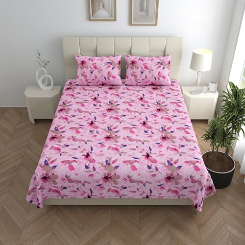 LINENWALAS 100% Pure Cotton Bedsheets for King Size Bed - 200 TC Crisp & Soft Printed Flat Bed Sheet with Pillowcases (108"x108" King, Heritage Flora) - Image 3